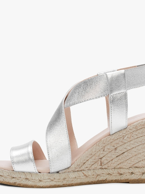 Kelly Silver Elastic Cross Strap Wedge Espadrilles