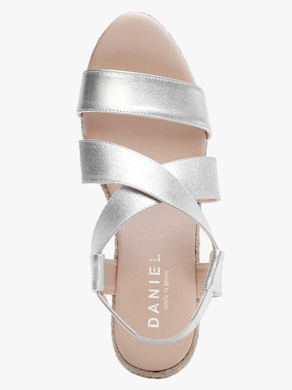 Kelly Silver Elastic Cross Strap Wedge Espadrilles