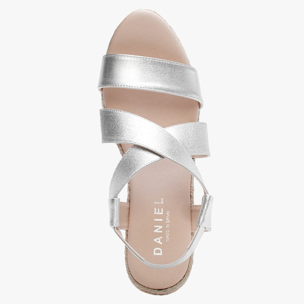 Kelly Silver Elastic Cross Strap Wedge Espadrilles