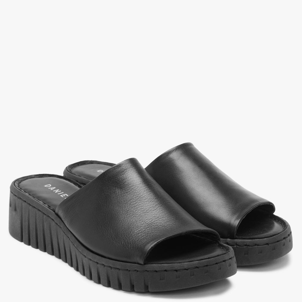 Lexi Black Leather One Bar Mules
