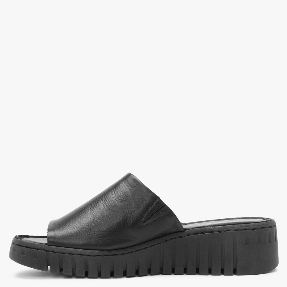Lexi Black Leather One Bar Mules