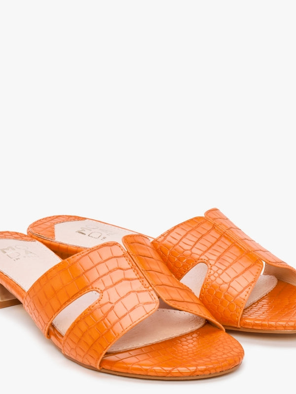 Olino Orange Moc Croc Flat Mules