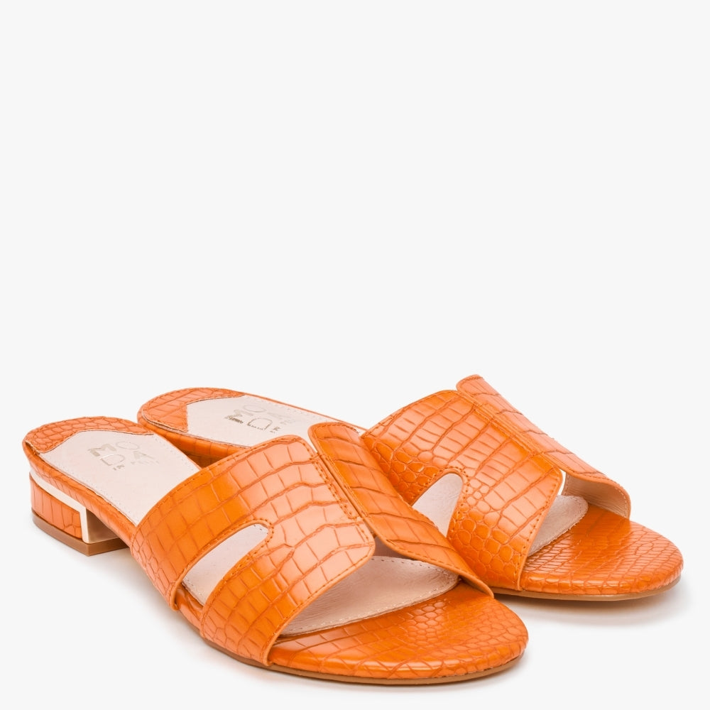 Olino Orange Moc Croc Flat Mules