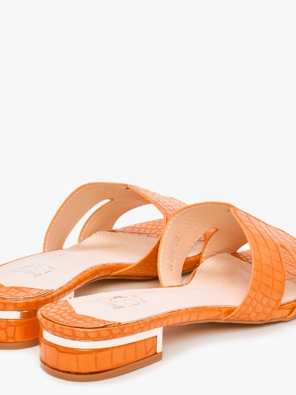 Olino Orange Moc Croc Flat Mules