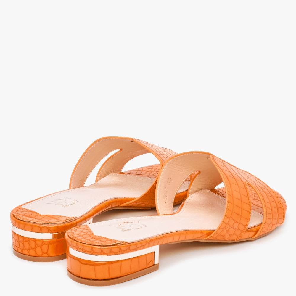 Olino Orange Moc Croc Flat Mules