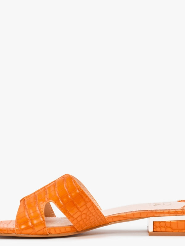 Olino Orange Moc Croc Flat Mules