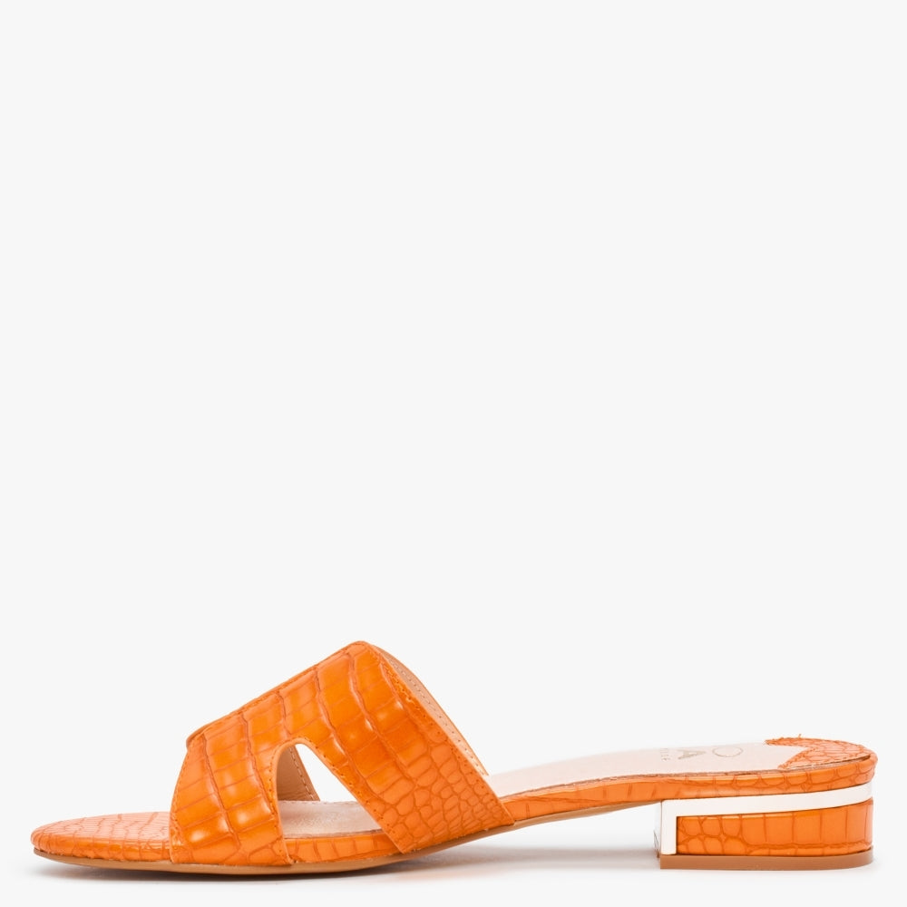 Olino Orange Moc Croc Flat Mules