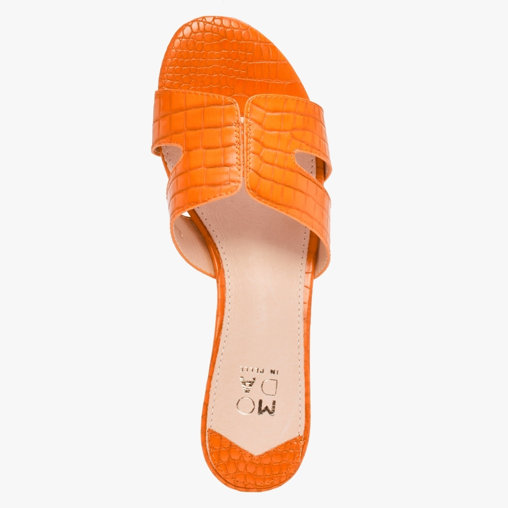 Olino Orange Moc Croc Flat Mules