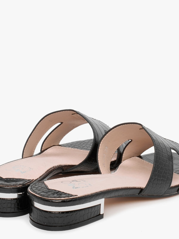 Olino Black Moc Croc Flat Mules