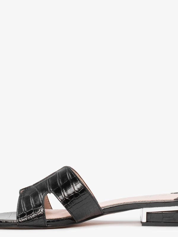 Olino Black Moc Croc Flat Mules