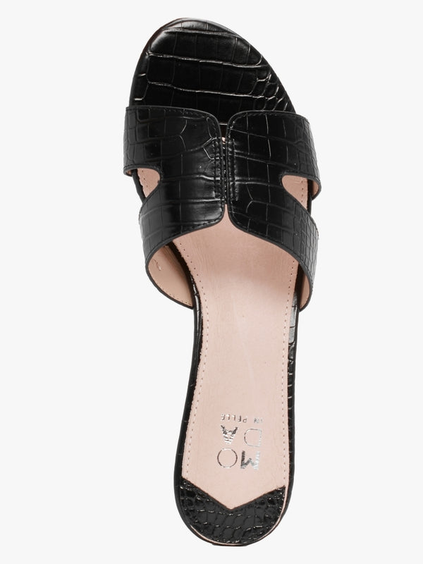 Olino Black Moc Croc Flat Mules
