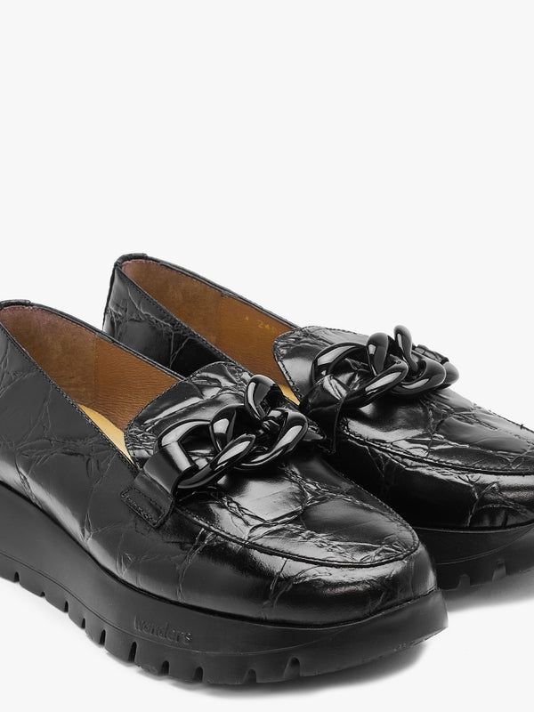 Unison Black Leather Chunky Loafers
