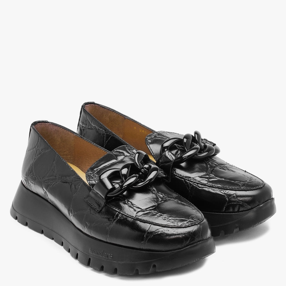Unison Black Leather Chunky Loafers