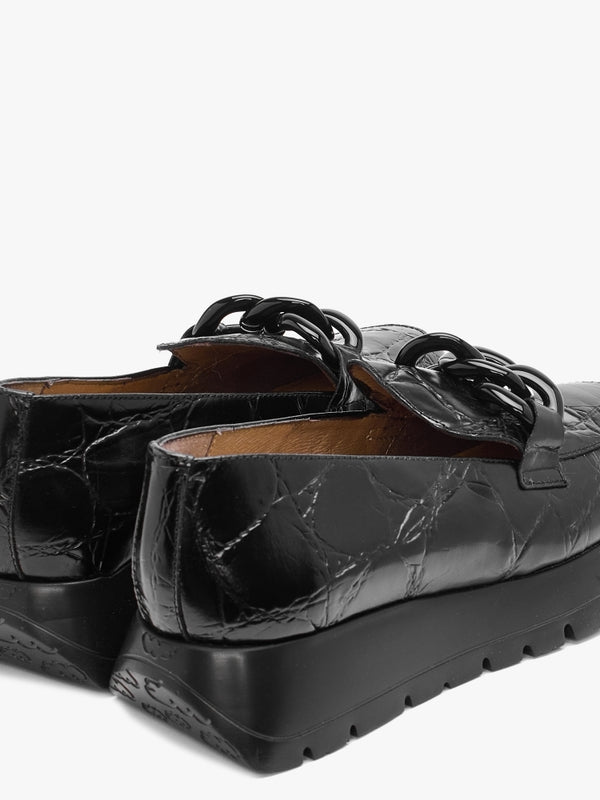 Unison Black Leather Chunky Loafers