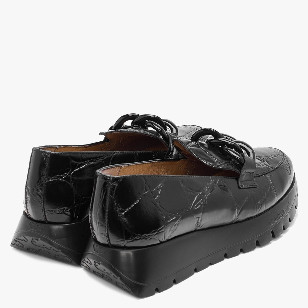 Unison Black Leather Chunky Loafers
