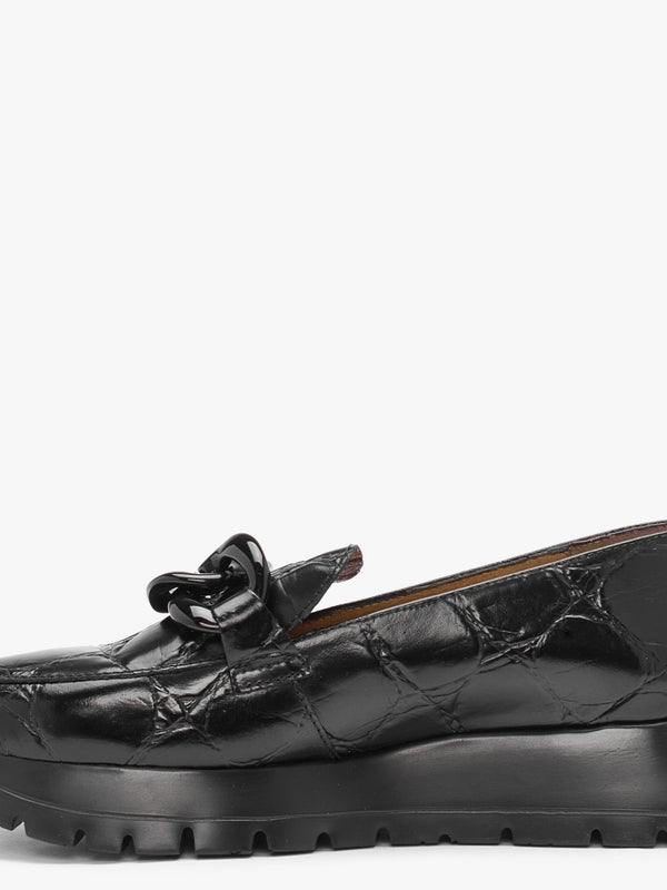 Unison Black Leather Chunky Loafers