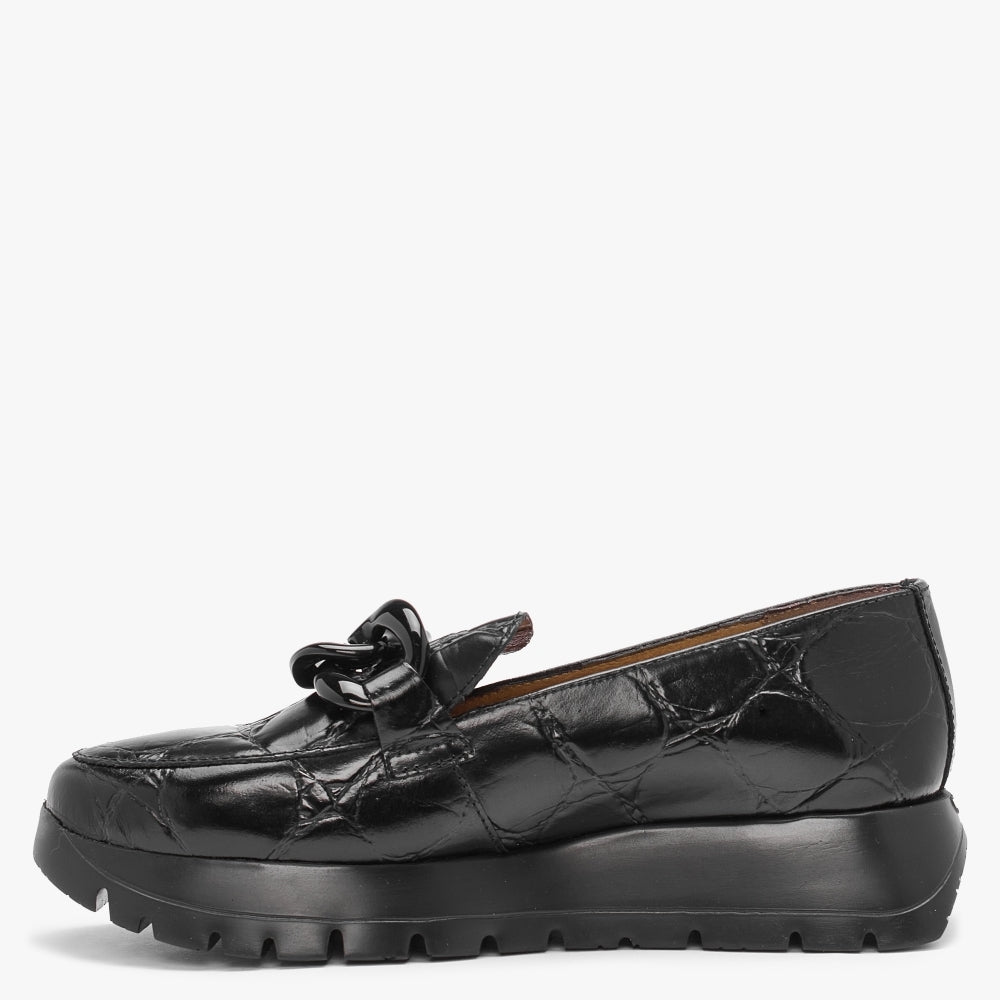 Unison Black Leather Chunky Loafers