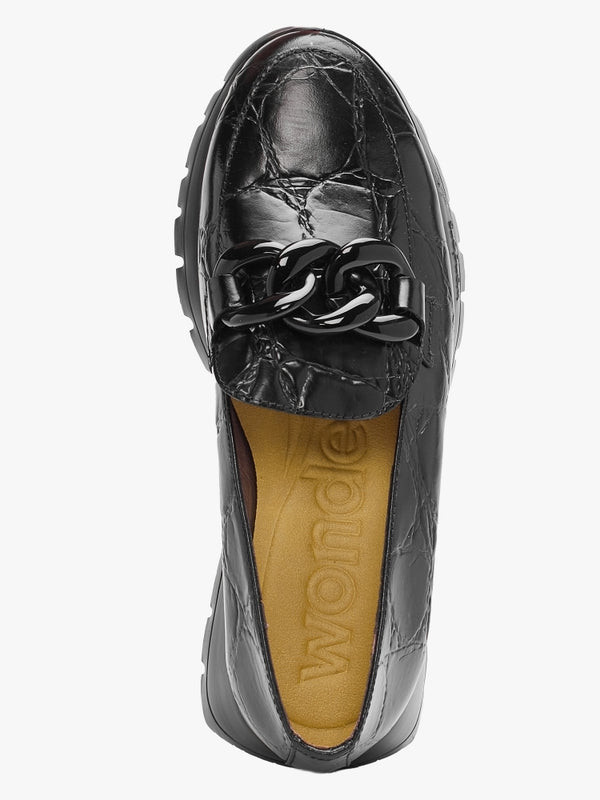 Unison Black Leather Chunky Loafers