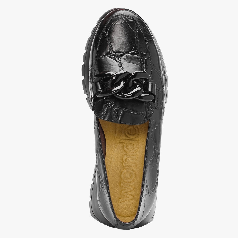 Unison Black Leather Chunky Loafers