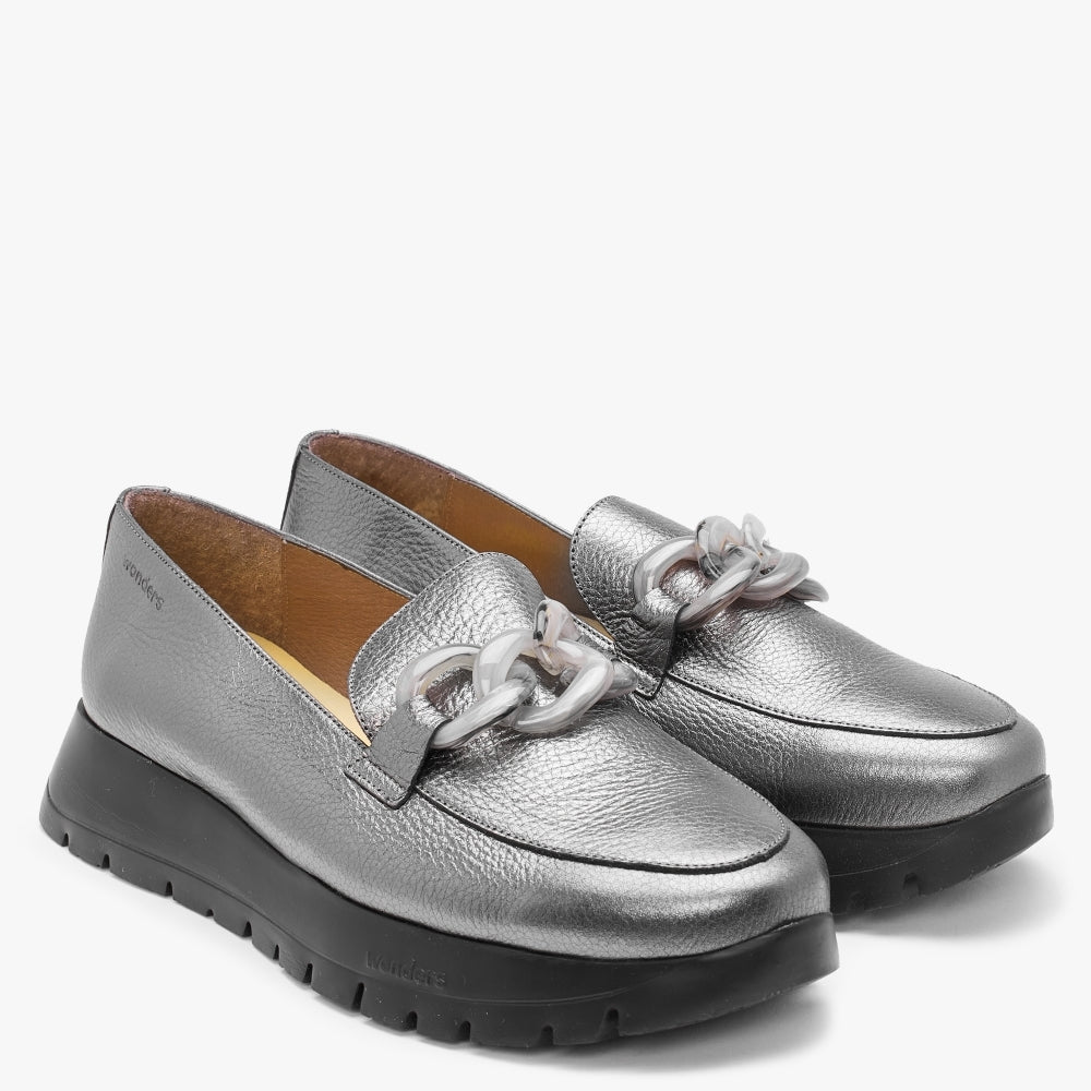Unison Pewter Leather Chunky Loafers