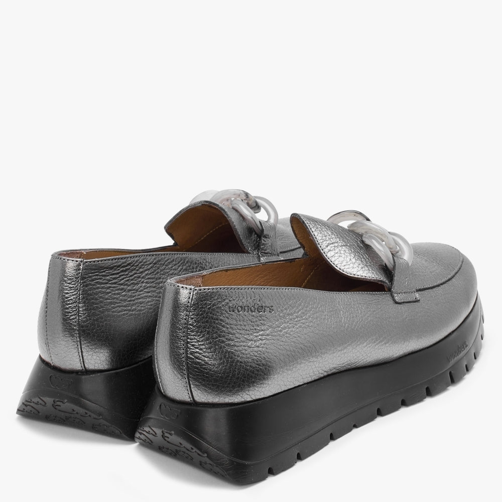 Unison Pewter Leather Chunky Loafers