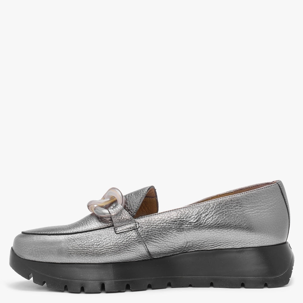 Unison Pewter Leather Chunky Loafers