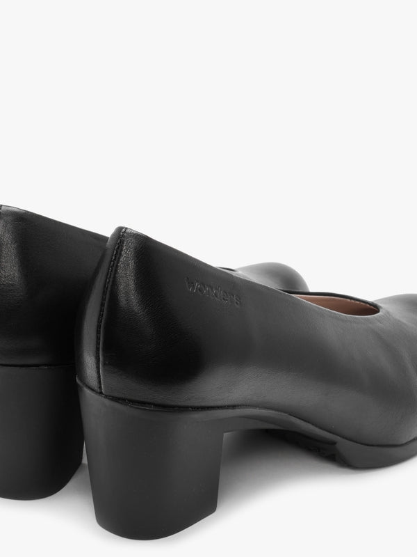 Treble Black Leather Block Heel Court Shoes