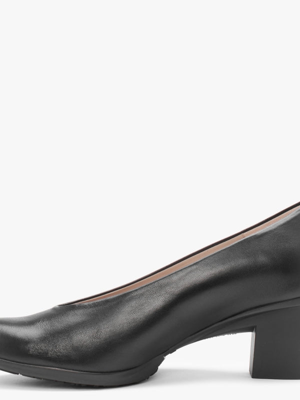 Treble Black Leather Block Heel Court Shoes