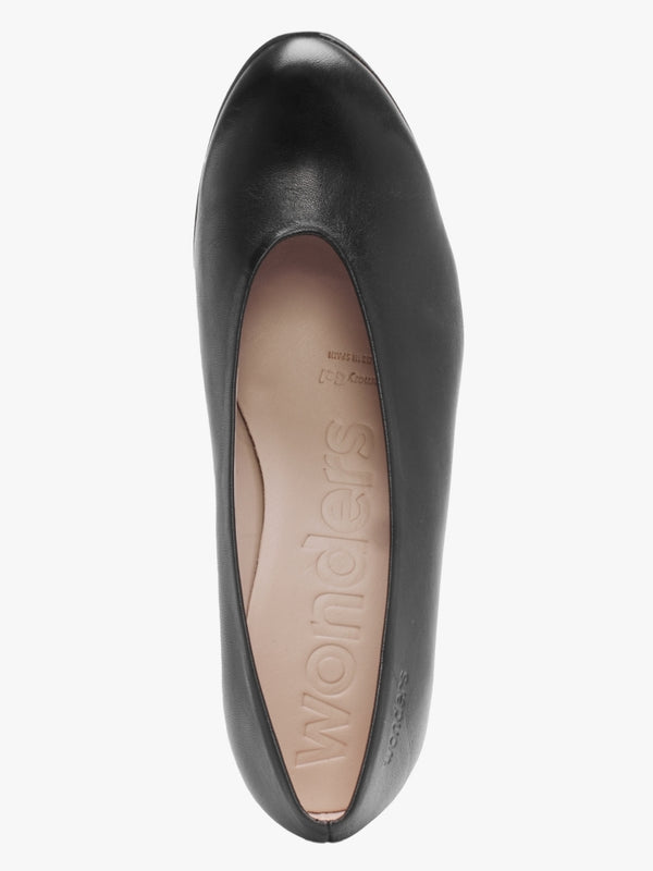 Treble Black Leather Block Heel Court Shoes