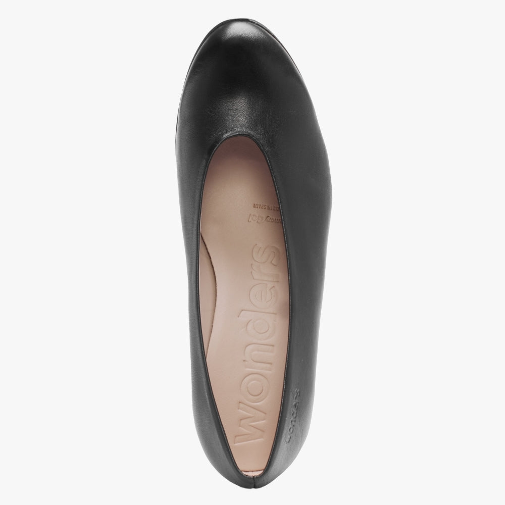 Treble Black Leather Block Heel Court Shoes
