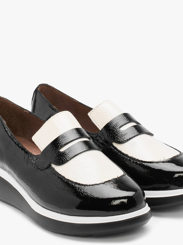 Soprano Black Patent Leather Two Tone Loafers