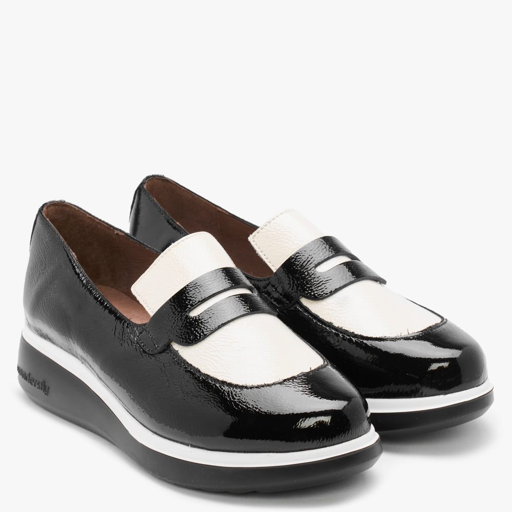 Soprano Black Patent Leather Two Tone Loafers