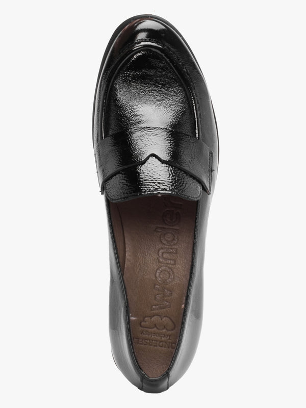 Tempo Black Patent Leather Low Wedge Loafers