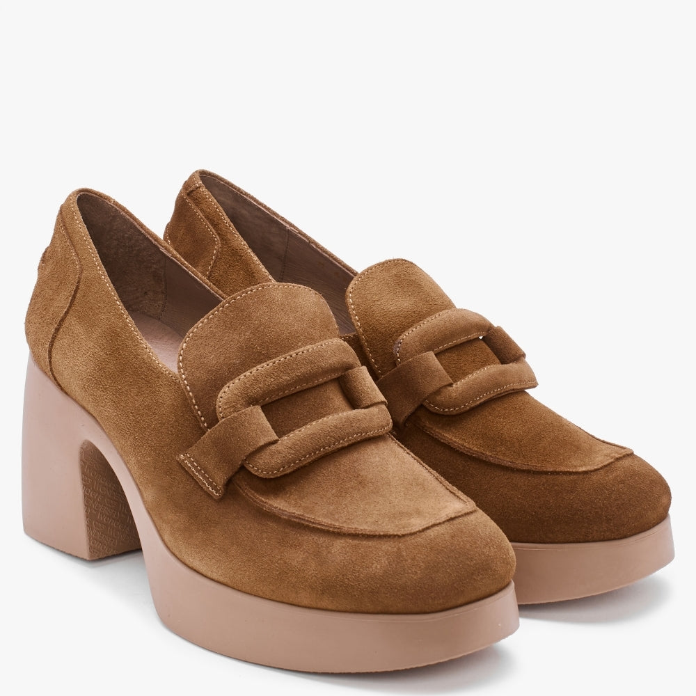 Echo Tan Suede Block Heel Loafers