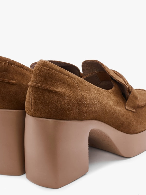 Echo Tan Suede Block Heel Loafers
