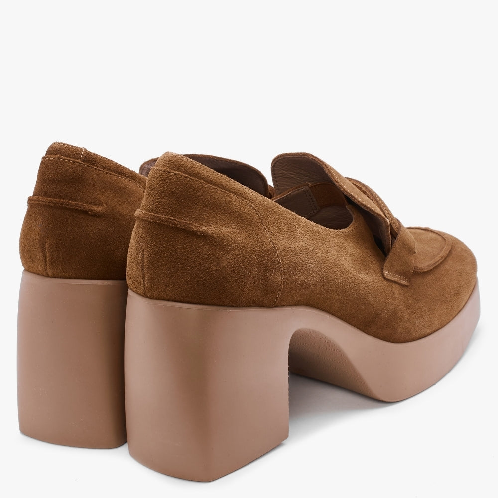 Echo Tan Suede Block Heel Loafers