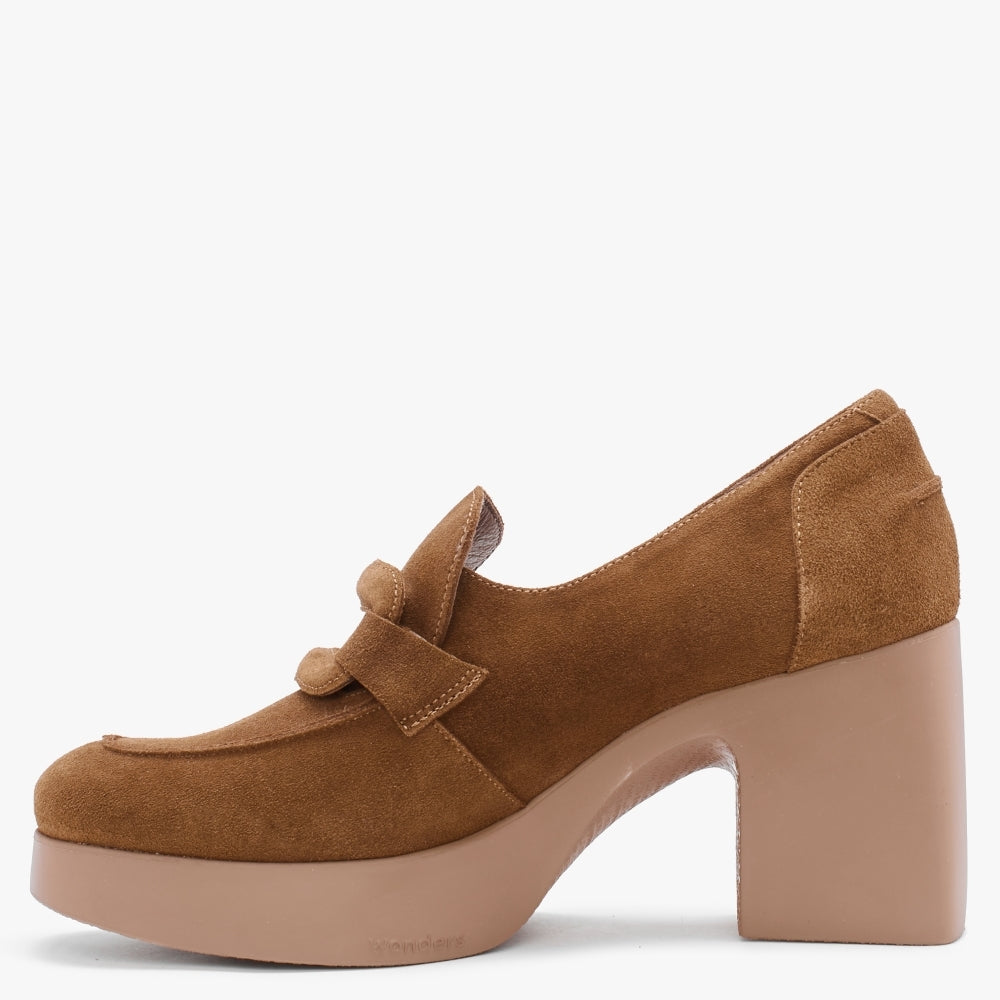 Echo Tan Suede Block Heel Loafers