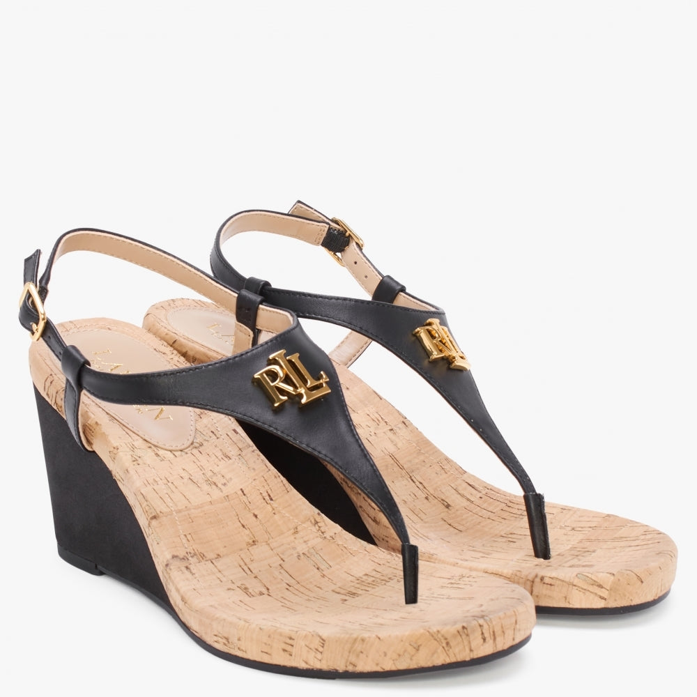 Jeannie Black Toe Post Wedge Sandals