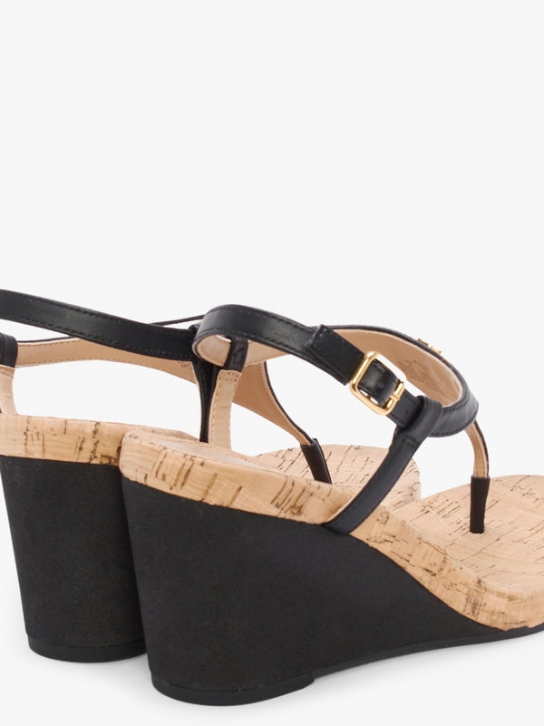 Jeannie Black Toe Post Wedge Sandals