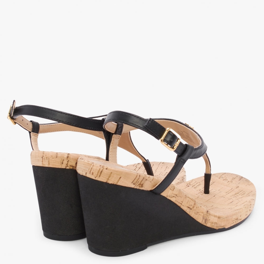 Jeannie Black Toe Post Wedge Sandals