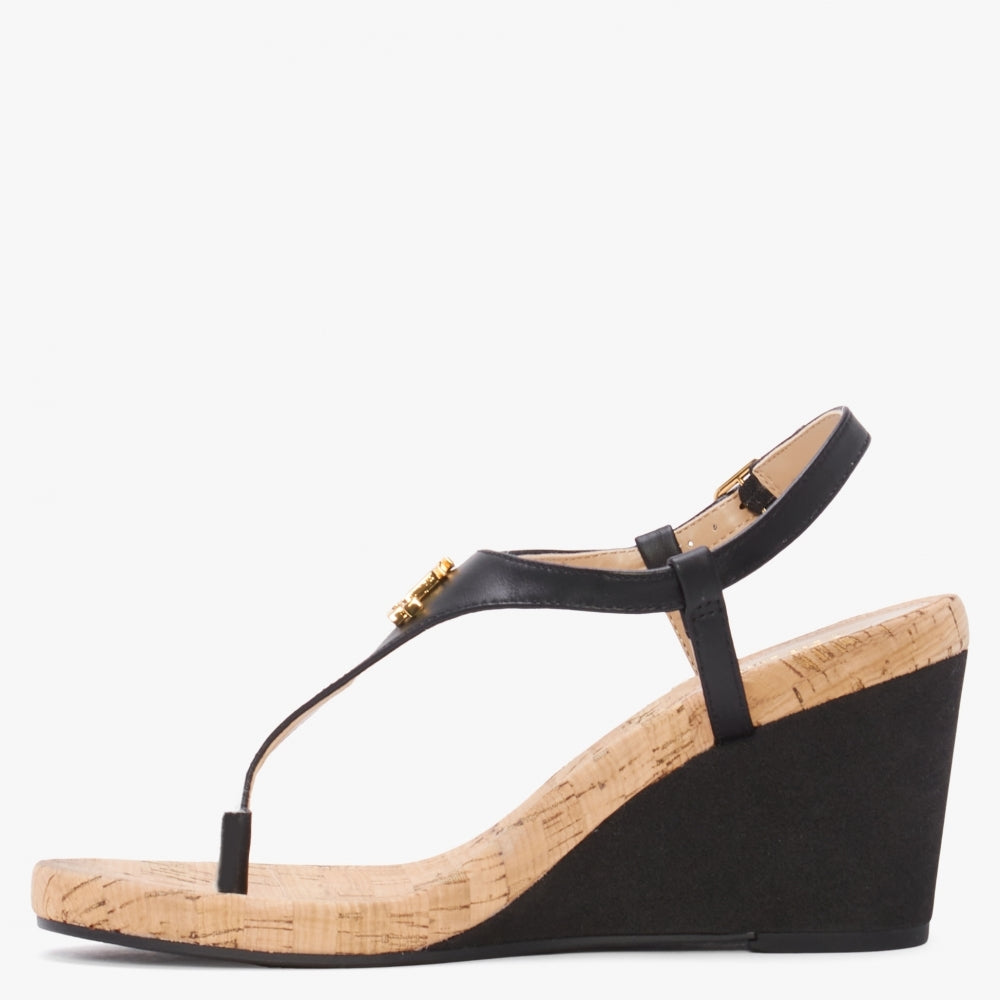 Jeannie Black Toe Post Wedge Sandals