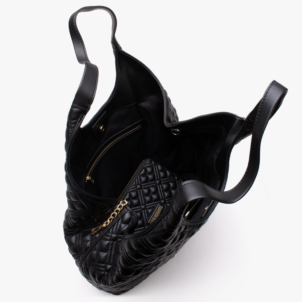 Large Diamond Quilt Black Shopper Bag
