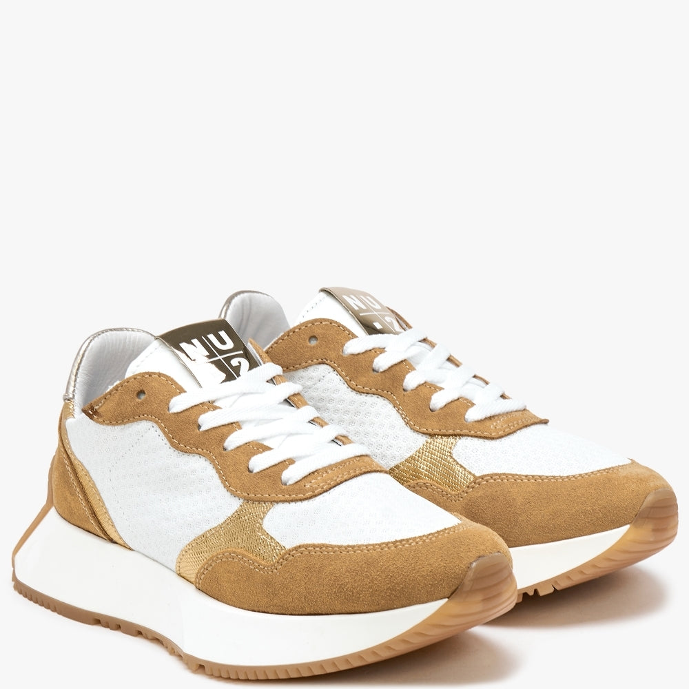 Marshall White & Tan Leather Trainers