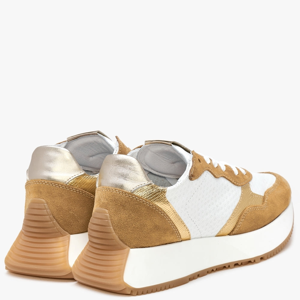 Marshall White & Tan Leather Trainers