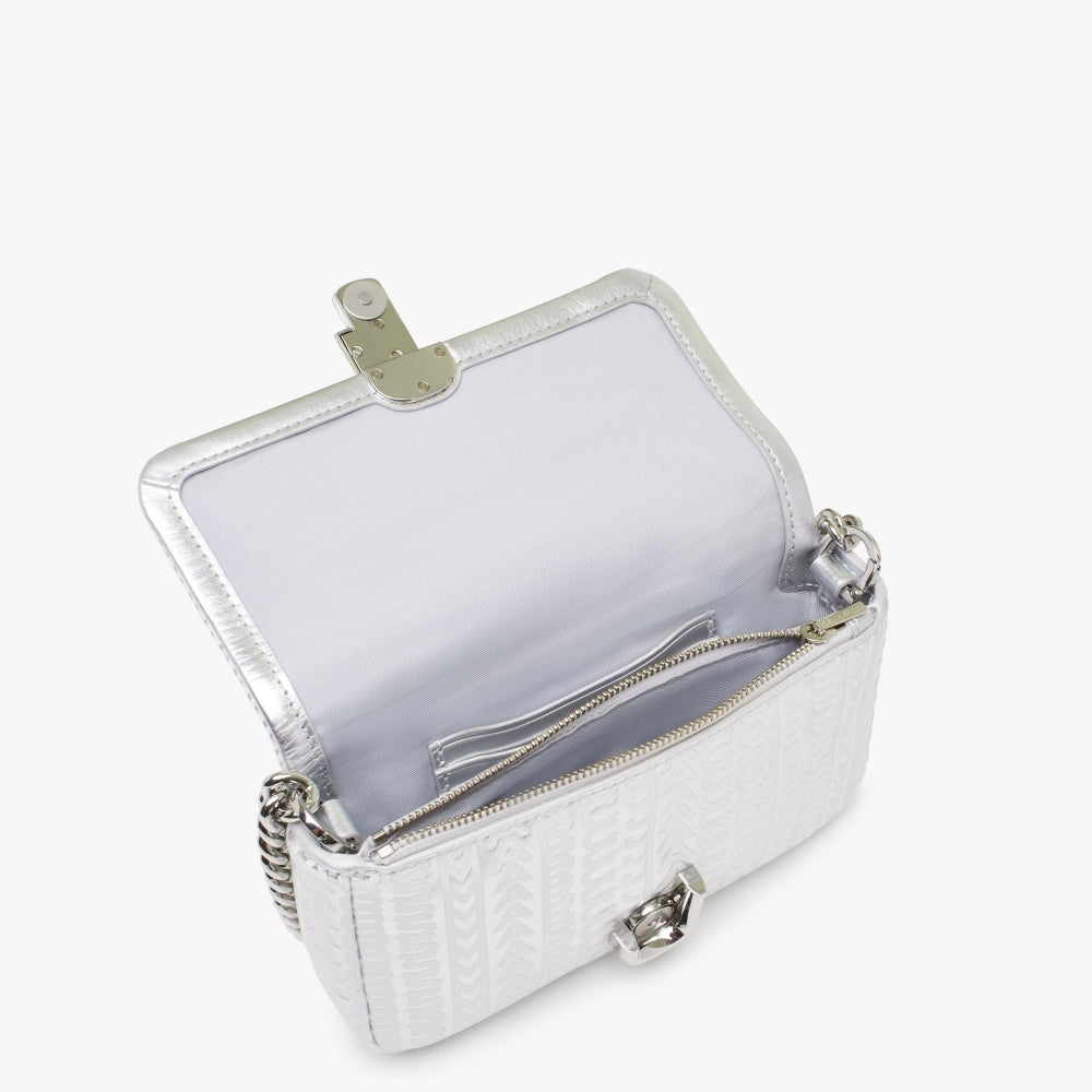 The Monogram Metallic J Marc Mini Silver Bright White Leather Bag