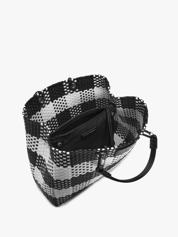 Myea Warm White & Black Woven Checked Shopper Bag