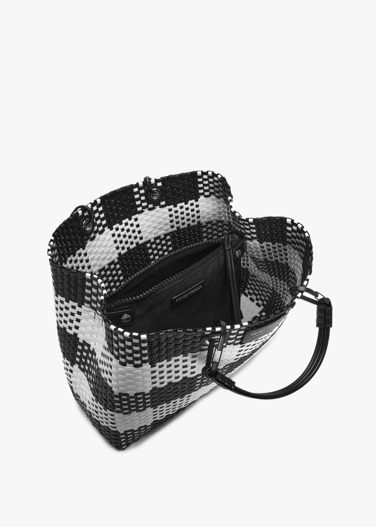 Myea Warm White & Black Woven Checked Shopper Bag