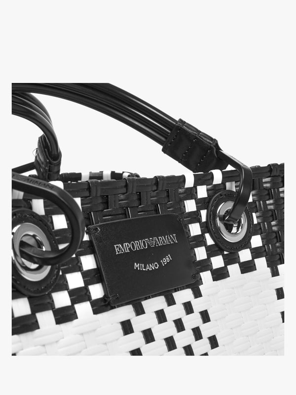 Myea Warm White & Black Woven Checked Shopper Bag