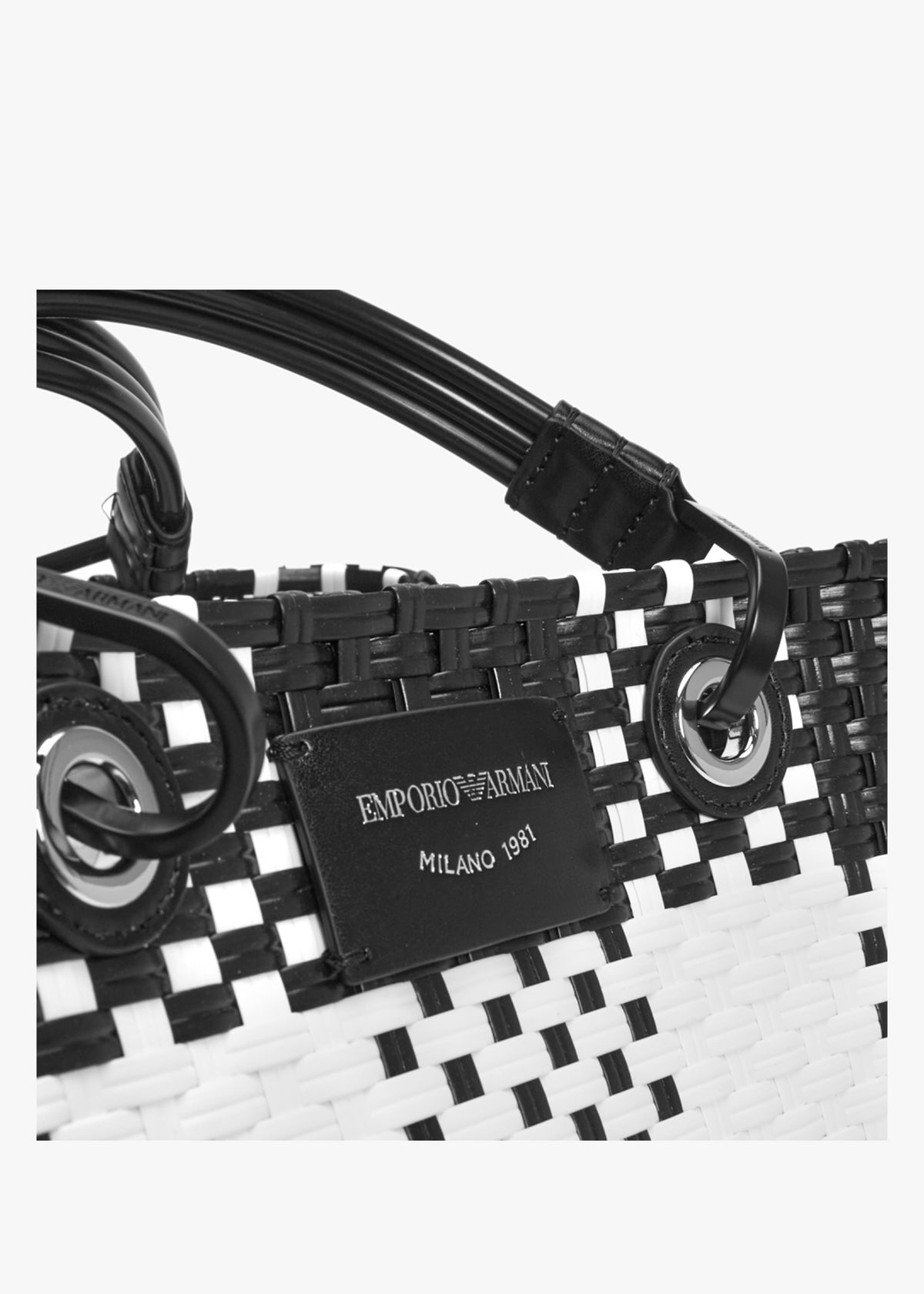 Myea Warm White & Black Woven Checked Shopper Bag