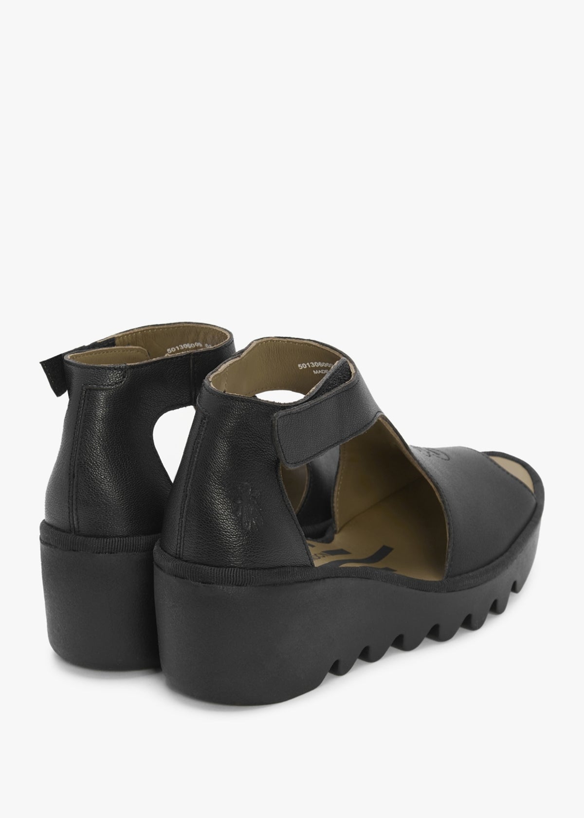 Bezo Black Leather Wedge Sandals